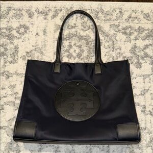 Tory Burch Black Canvas Tote with Leather Accents
